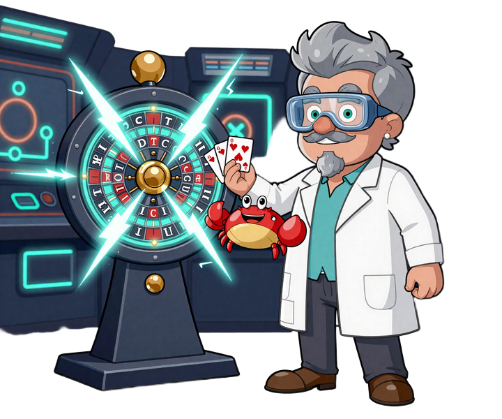 Professor Sebastian und Bonus Crab am Lightning Roulette Tisch im Live Studio
