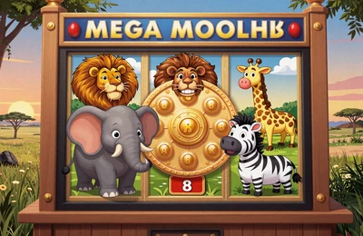 Mega Moolah Slot mit Safari-Tieren und Jackpot-Rad